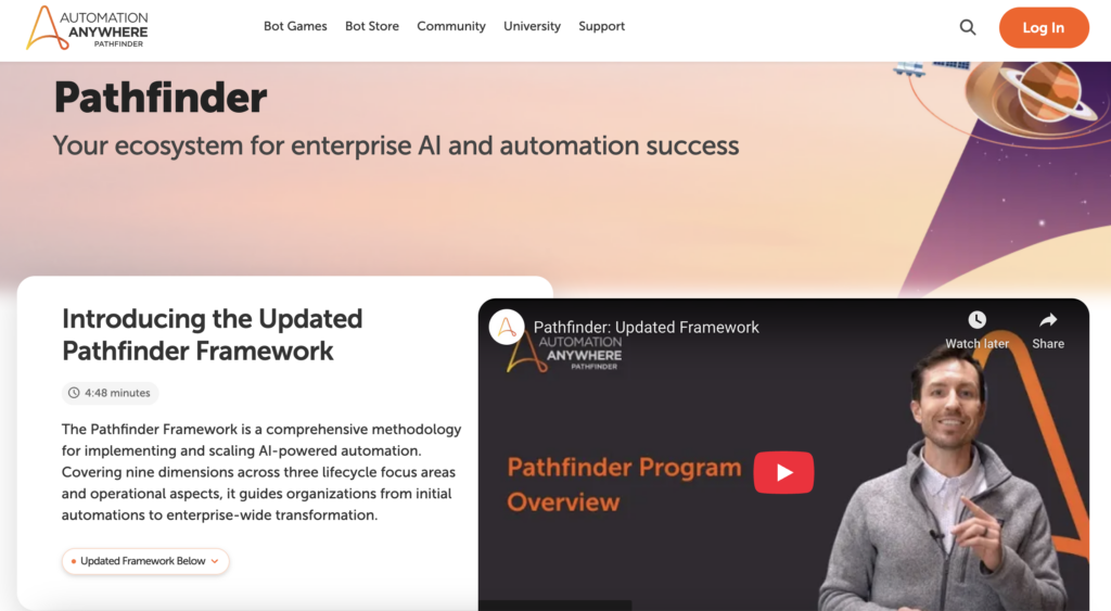 Skärmbild av Automation Anywheres startsida